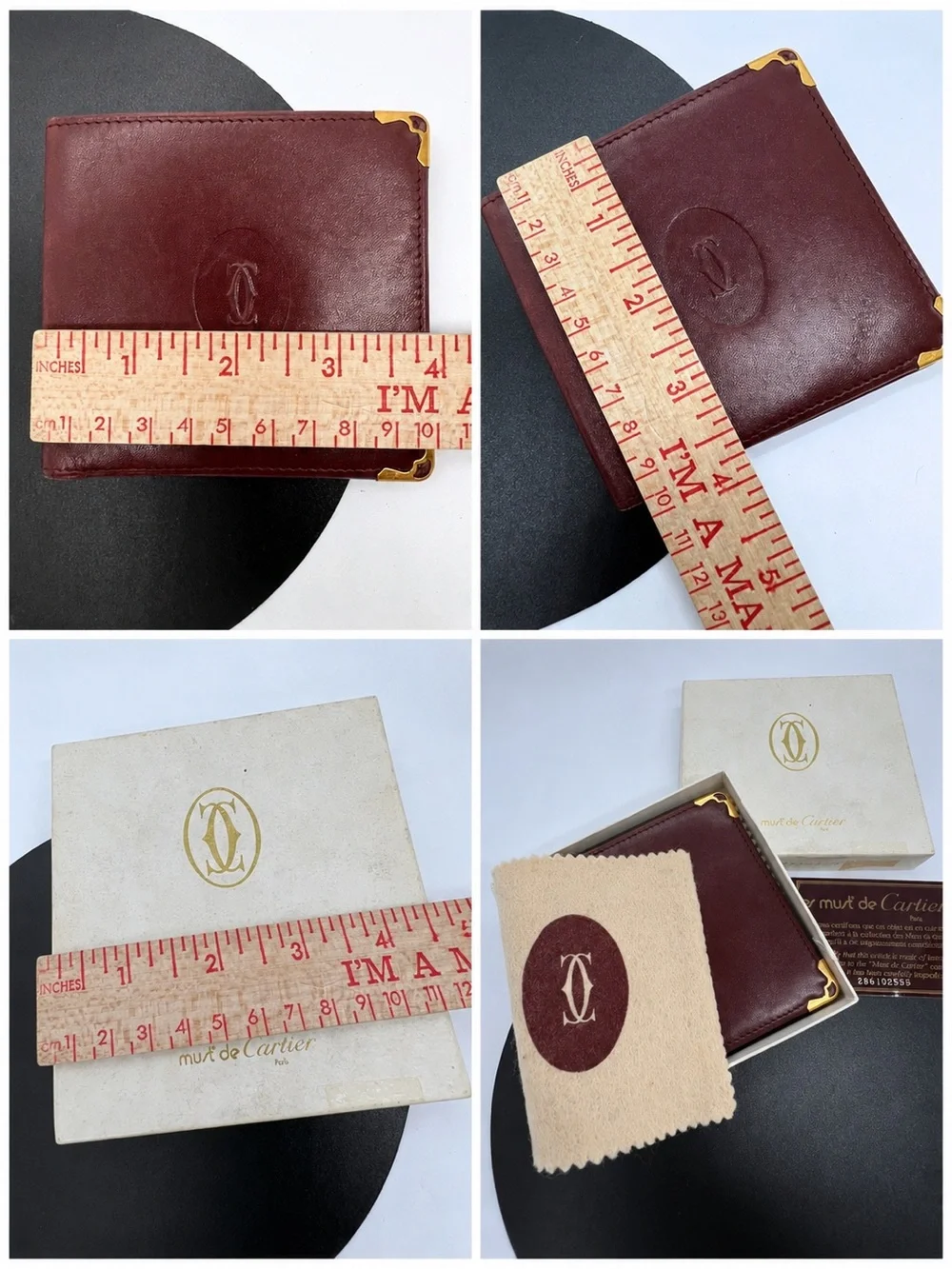 Cartier Burgundy Leather Bifold Card & Key Holder with Gold Corners
